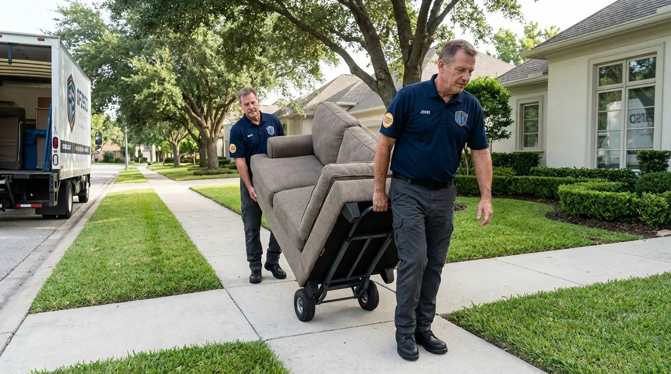 Local residential moving crew loading furniture in University, MS